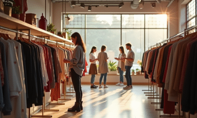 Boutique de mode moderne avec clients souriants
