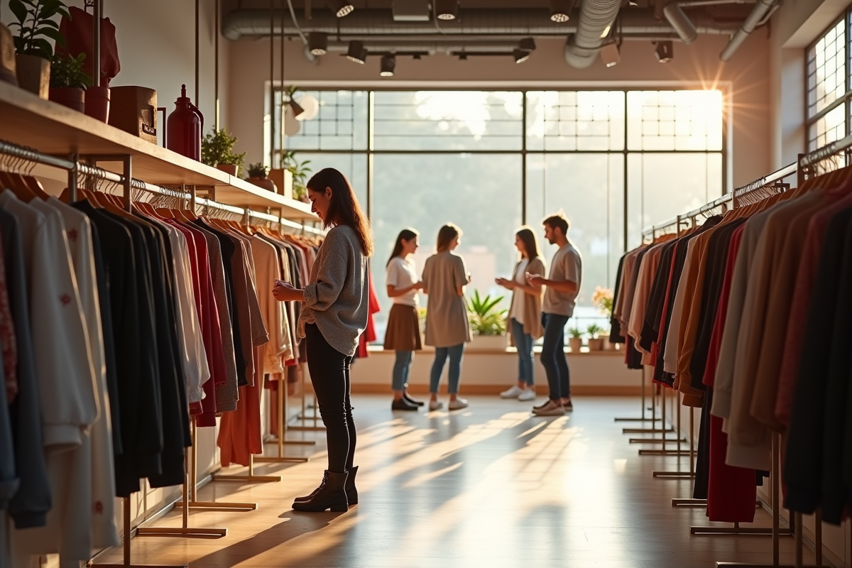 Boutique de mode moderne avec clients souriants