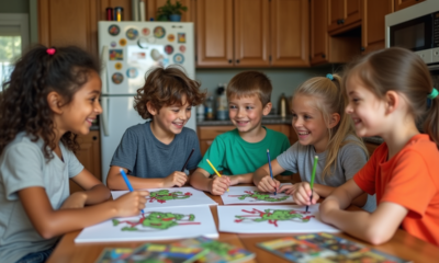 Enfants autour d'une table dessinant les tortues ninja