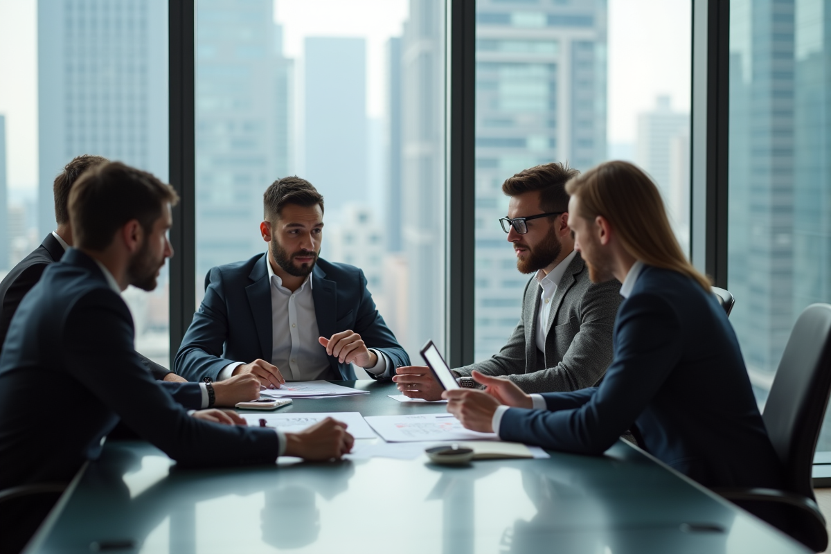 Groupe de professionnels en réunion dans un bureau moderne