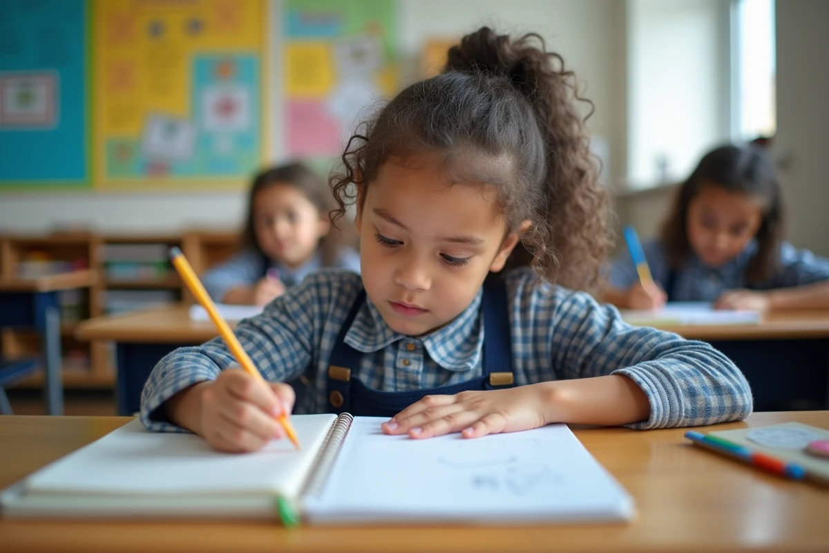 Fille dessinant dans un classeur à l