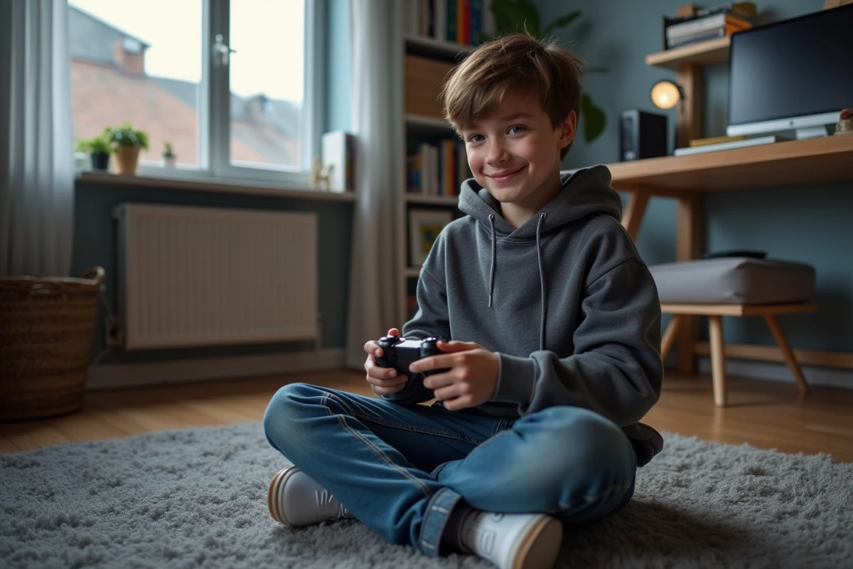 Adolescent jouant à un jeu vidéo dans sa chambre