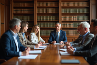 Groupe de personnes en réunion dans une salle lumineuse