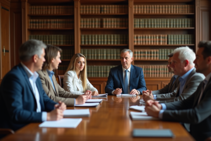 Groupe de personnes en réunion dans une salle lumineuse