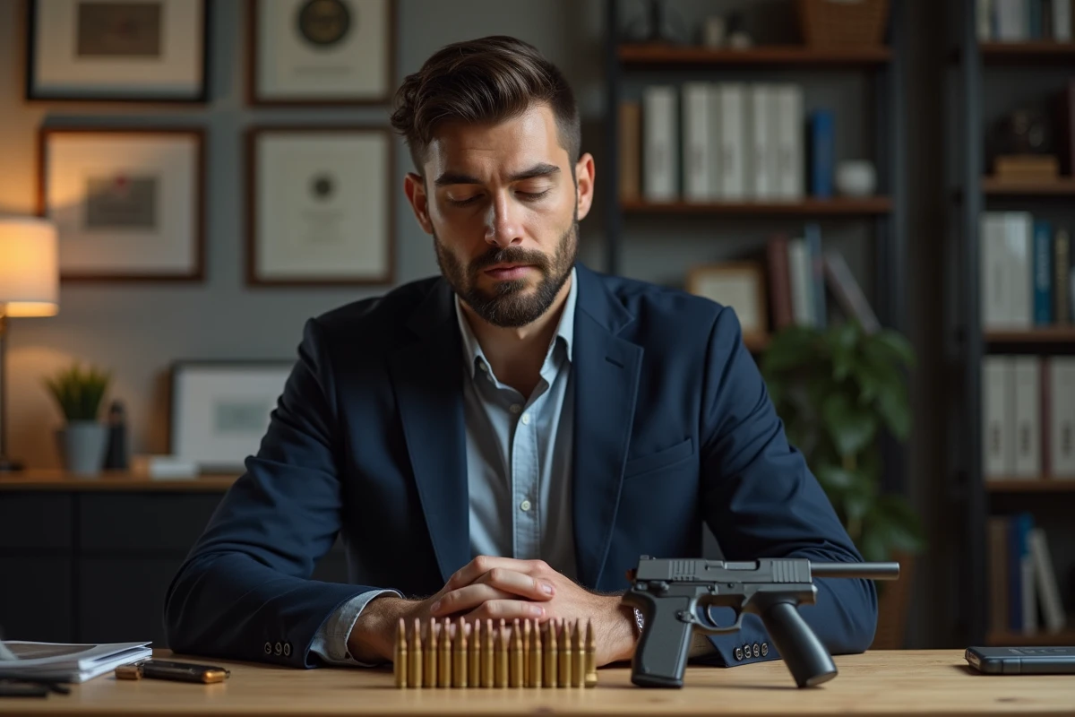 Homme en bureau examinant des munitions 9mm