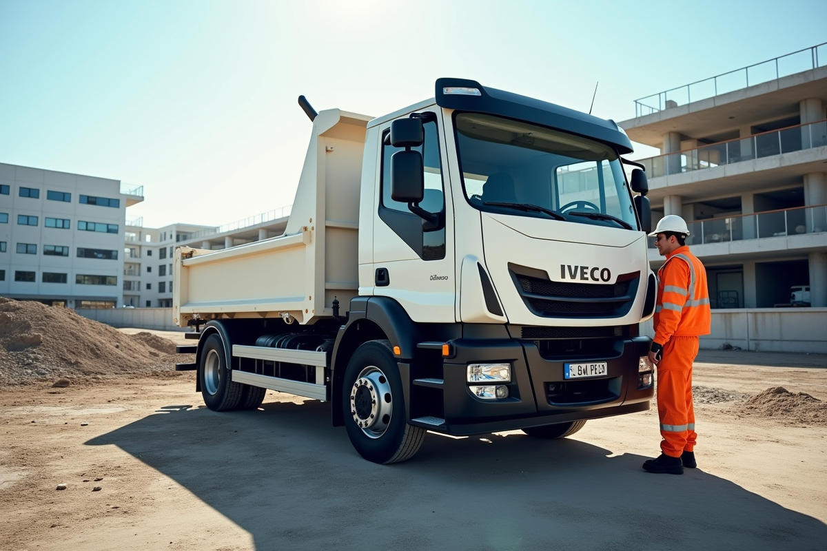 Camion Iveco 3,5 tonnes sur un chantier avec ouvrier
