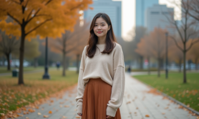 Jeune adulte nonbinaire dans un parc urbain en automne