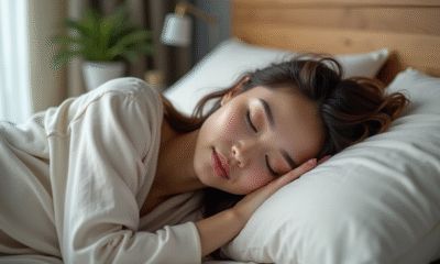 Jeune femme endormie paisiblement dans sa chambre moderne