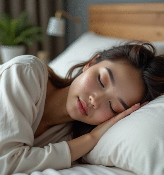 Jeune femme endormie paisiblement dans sa chambre moderne