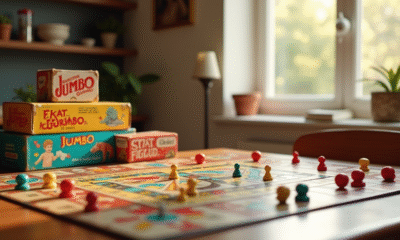 Jeux de société familiaux Jumbo sur une table en bois