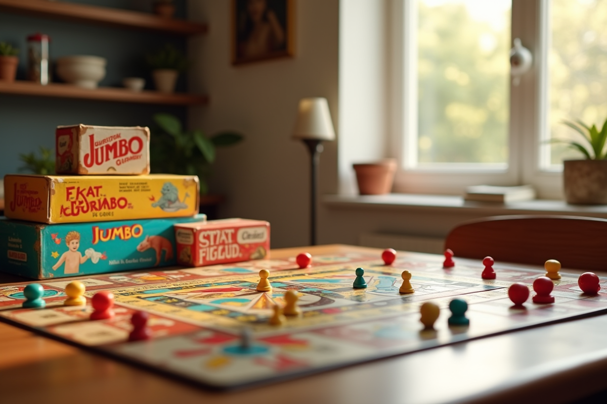 Jeux de société familiaux Jumbo sur une table en bois