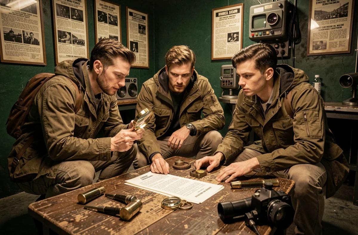 Équipe de joueurs dans une salle d'ambiance espionnage à l'Omega Agency escape game de Lille