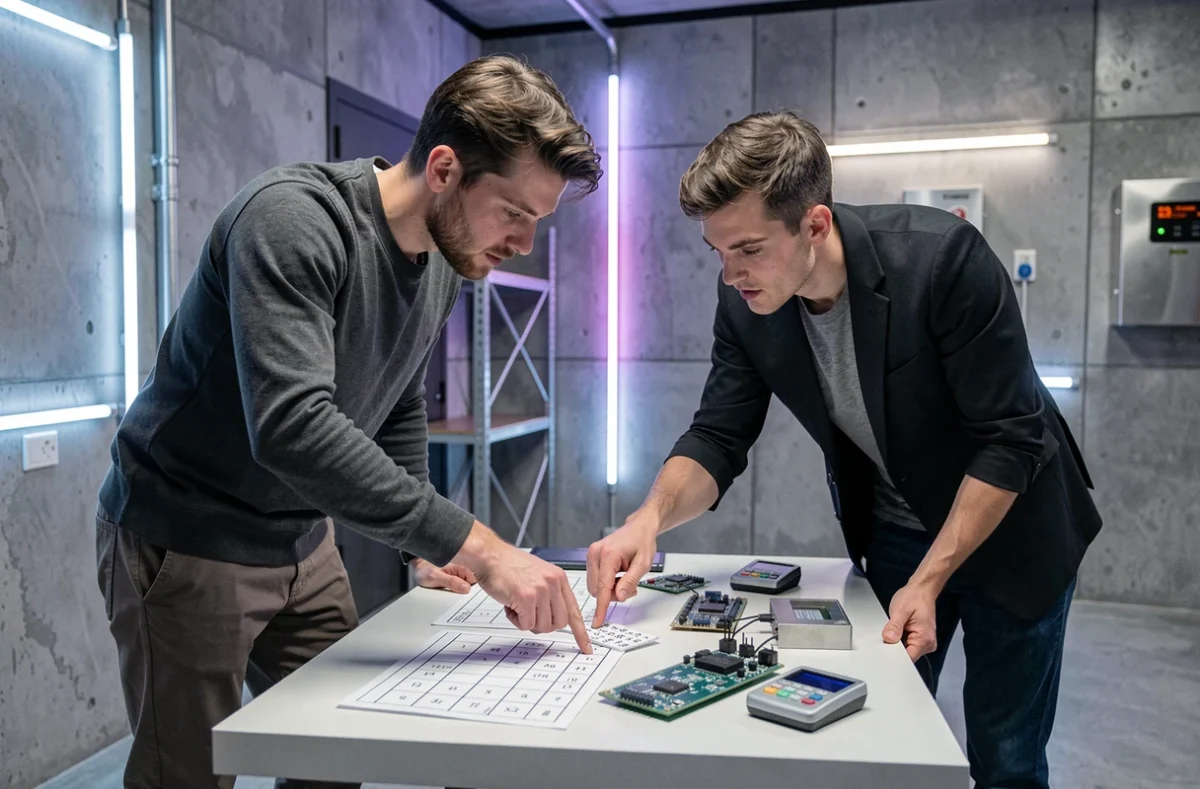 Joueurs concentrés sur des énigmes high-tech dans la salle One Brain escape game à Lille