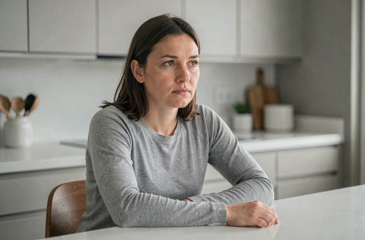 Femme adoptant une expression neutre et détachée face à une provocation, pratiquant la méthode grey rock