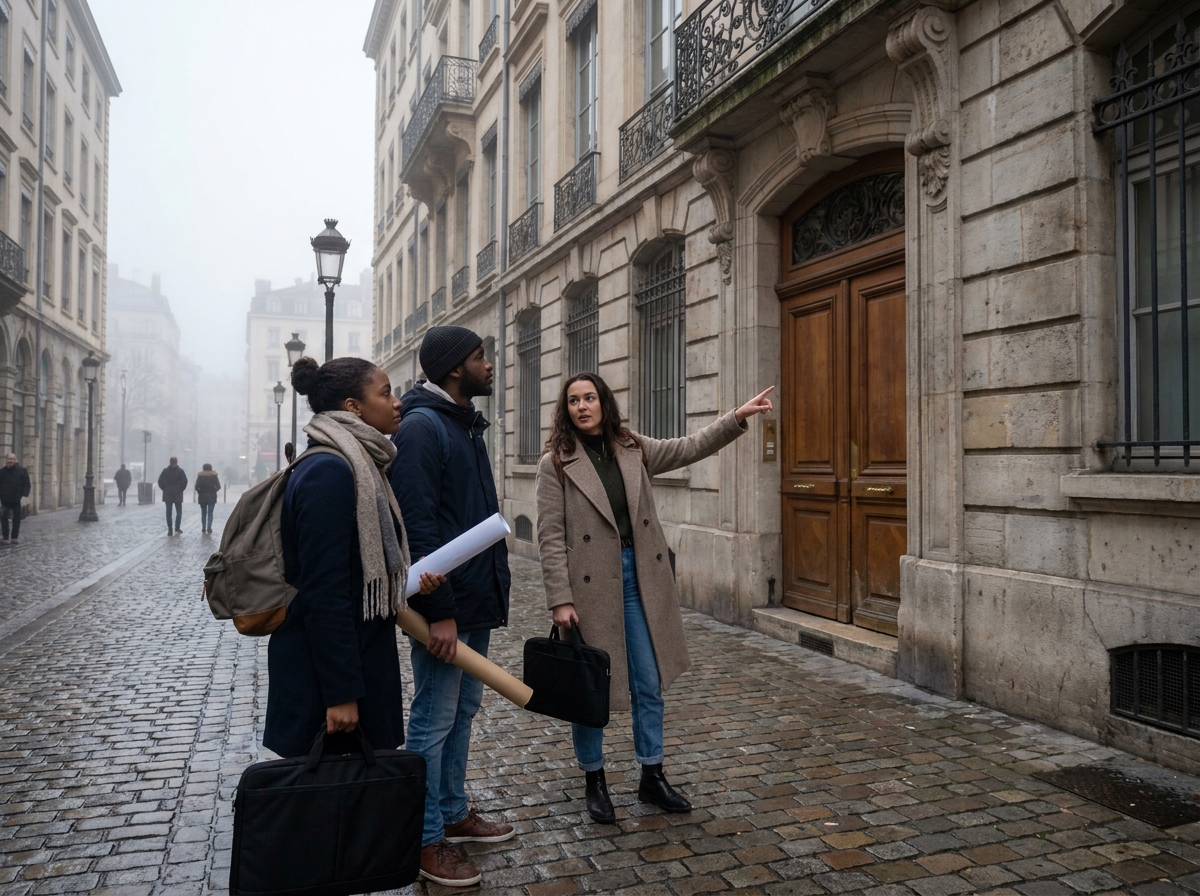 Groupe d'étudiants visitant une école des beaux-arts à Lyon avant leur inscription